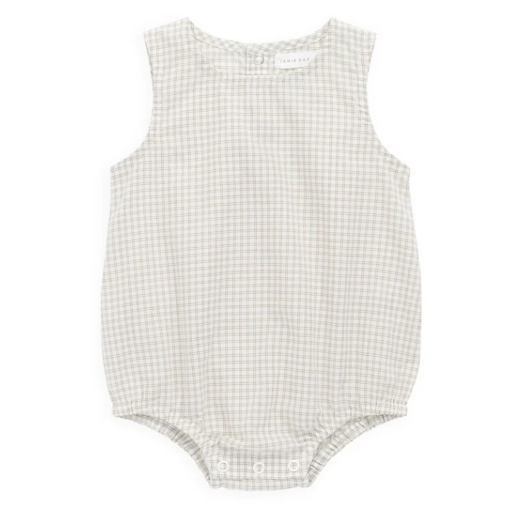 （預購）JAMIEKAY 格紋無袖包屁衣 Organic Cotton Bentley Playsuit - Double Windowpane Check Pecan