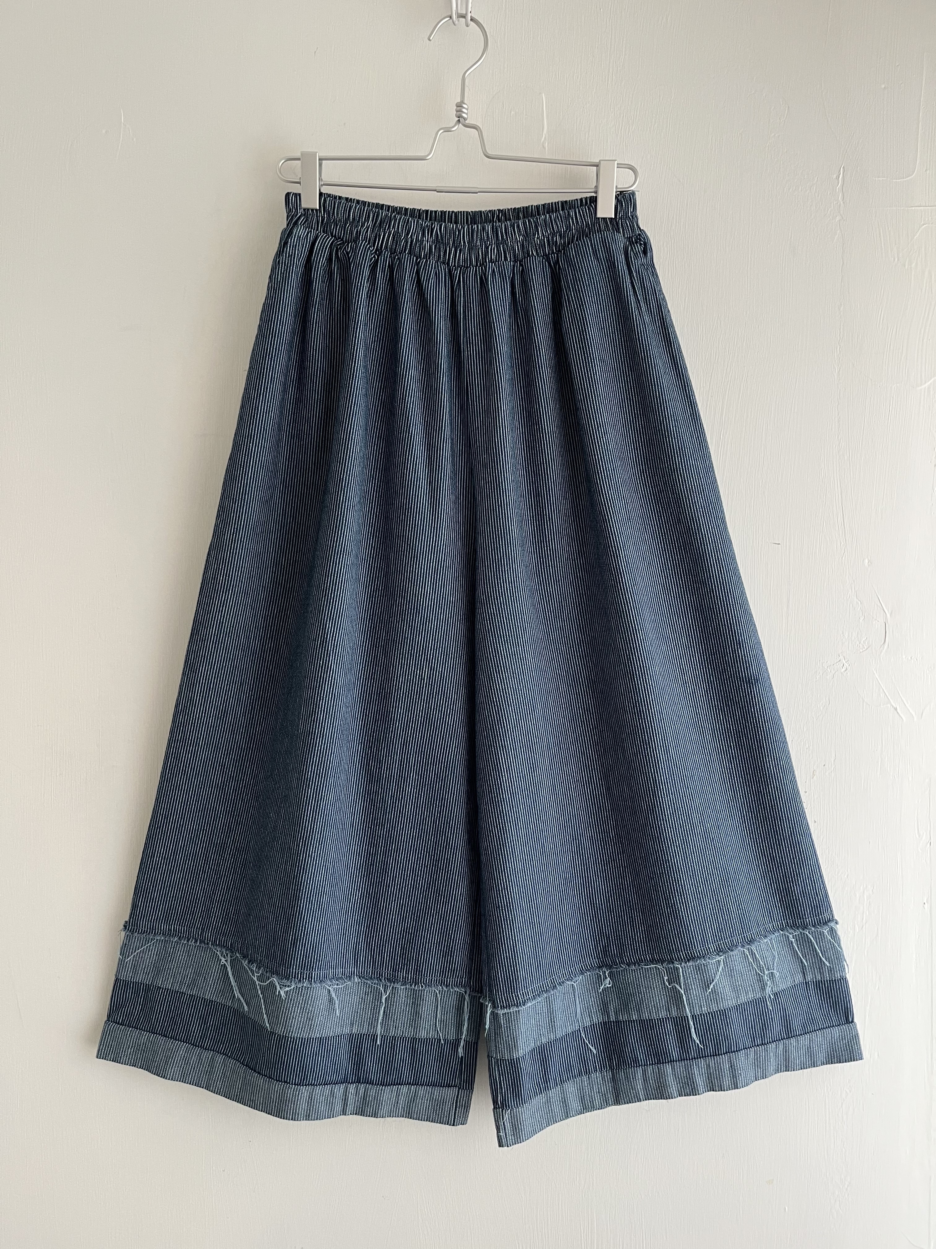 深藍色條子全橡筋闊褲