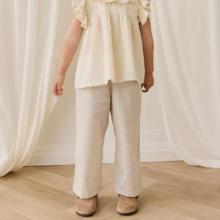 （預購）JAMIEKAY 經典小格紋直筒綁帶褲 Organic Cotton Kenji Pant - Double Windowpane Check Pecan