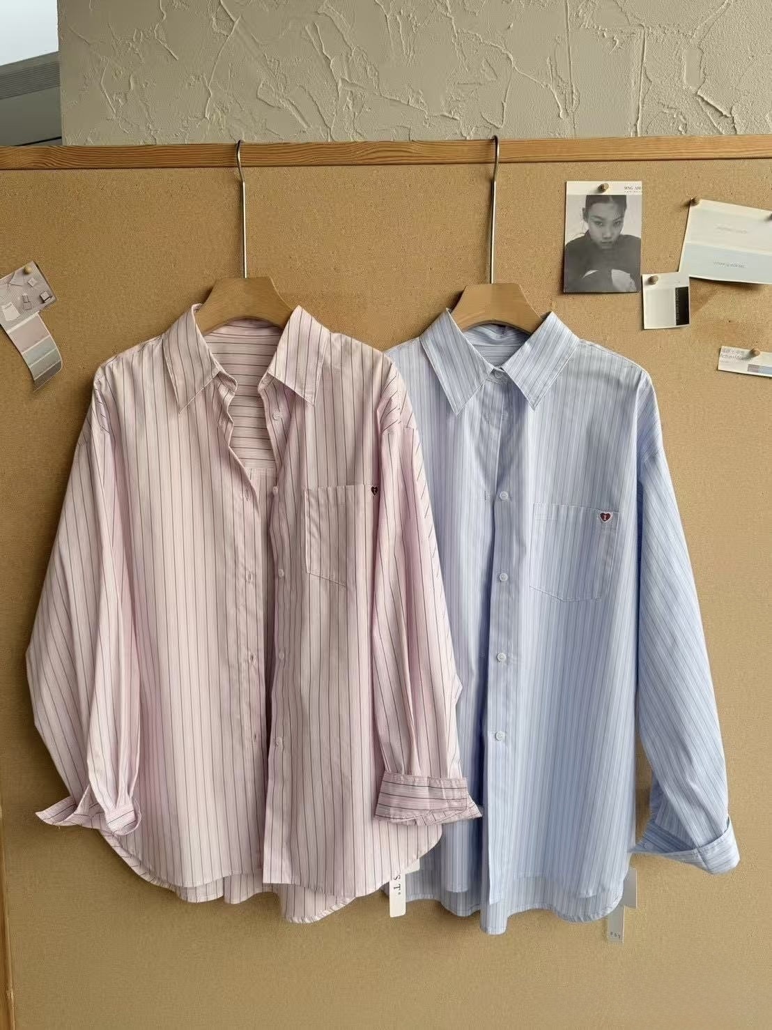 793 愛心刺繡條紋襯衫