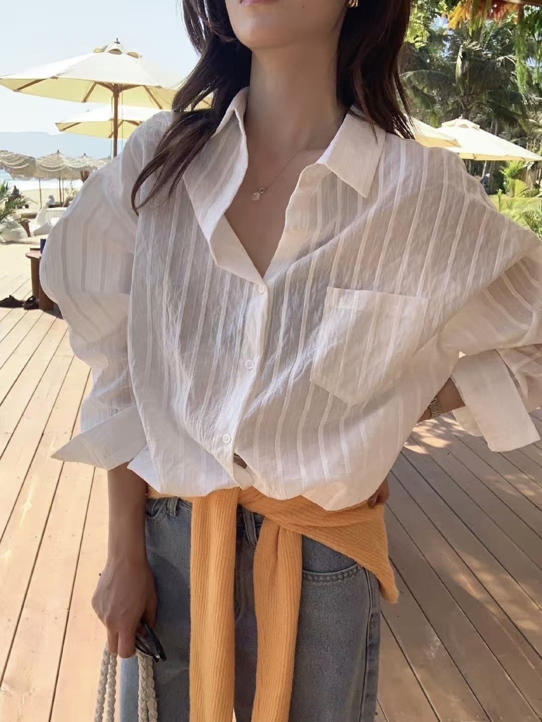 101 法式肌理感微透條紋襯衫