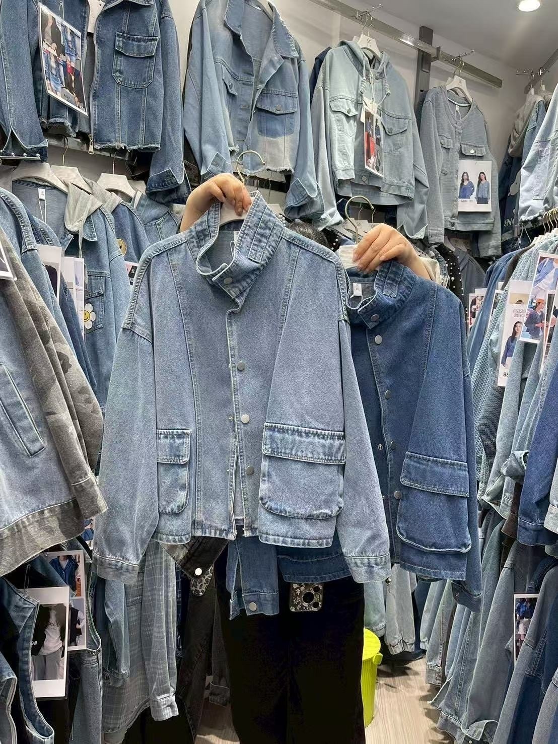 685 立領大口袋寬鬆牛仔外套