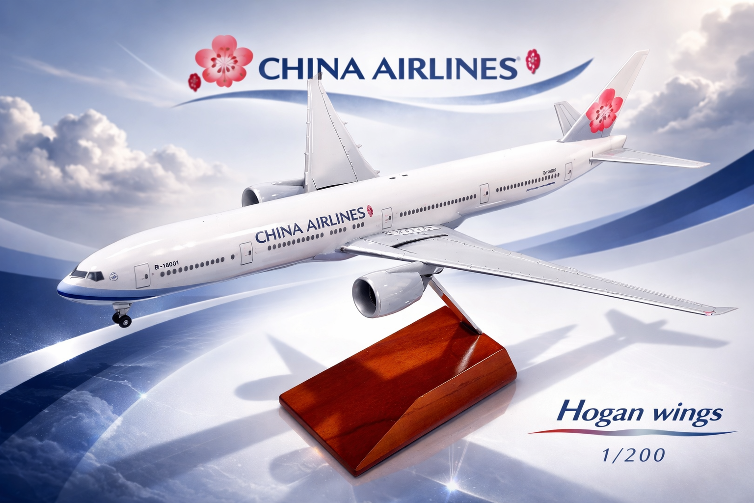 Hogan wings 1/200 中華航空 波音777-300(ER) B-18001 標準塗裝 白盒木底座版