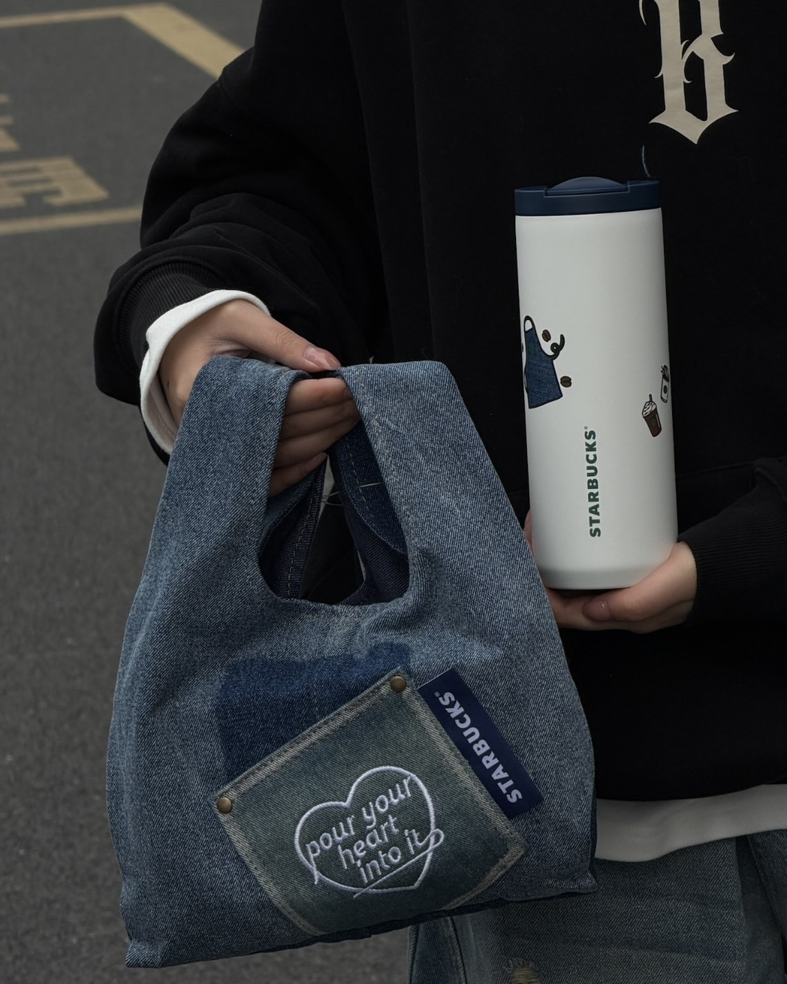 <超限量>STARBUCKS 星巴克 COFFEE WORK 丹寧 托特包 保溫瓶 530ml