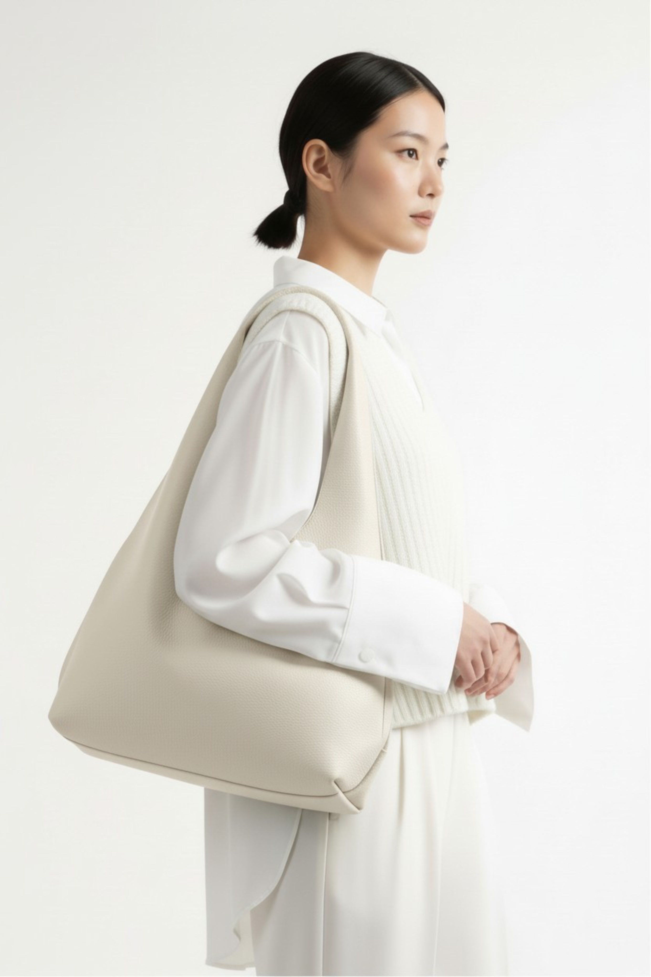 Fairy 素面簡約肩背包 米白