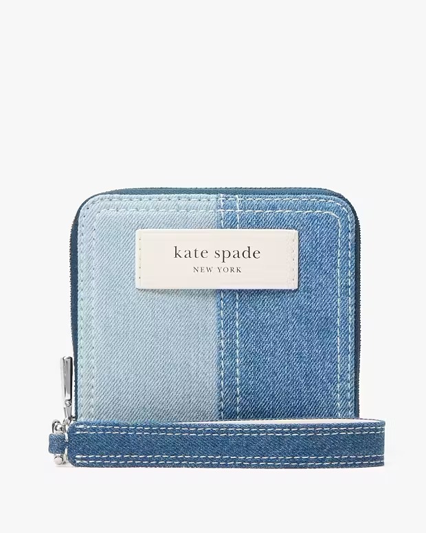 RQ24 KS 專門店 牛仔拼布拉鏈卡包 Label Small Compact Wristlet