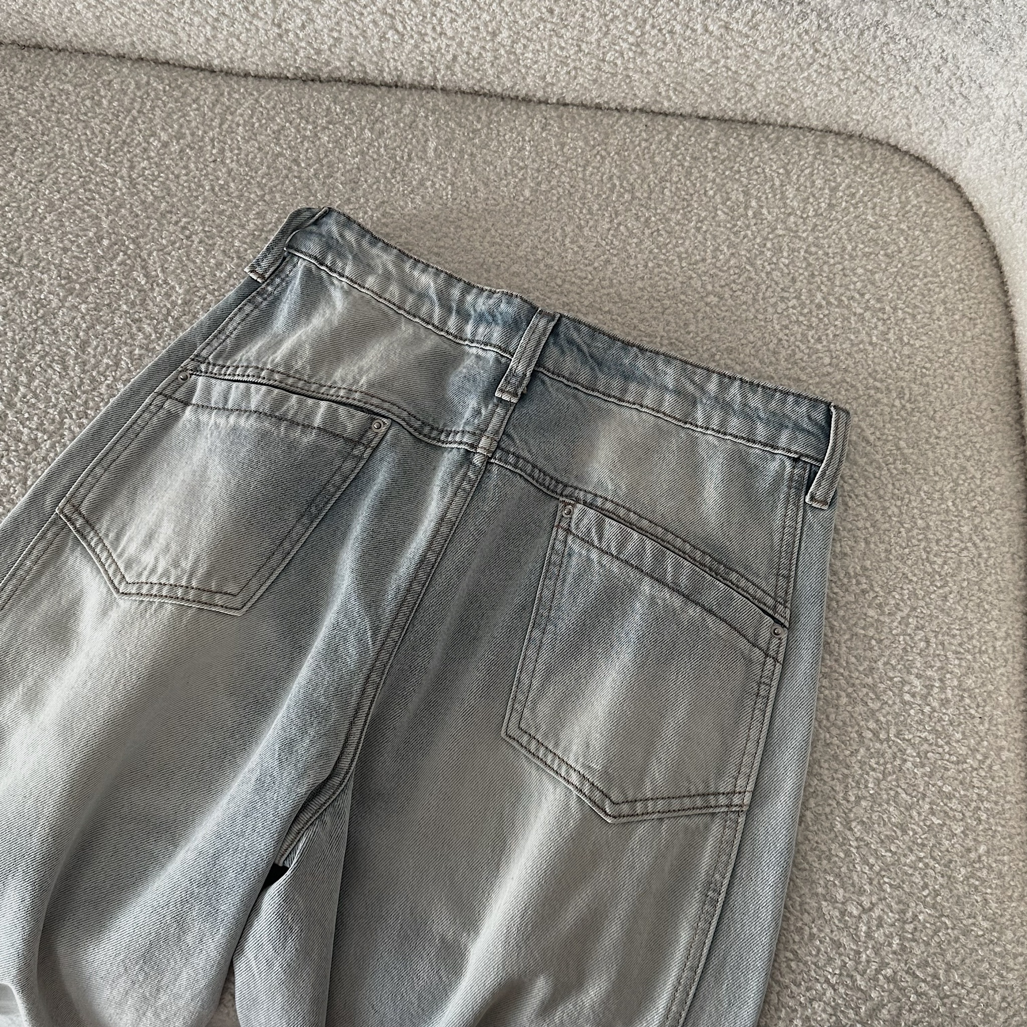 重工厚磅版，極美淺藍丹寧刷色氣球牛仔褲