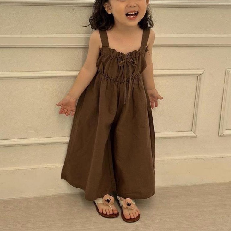 甜美抓皺休閒吊帶褲