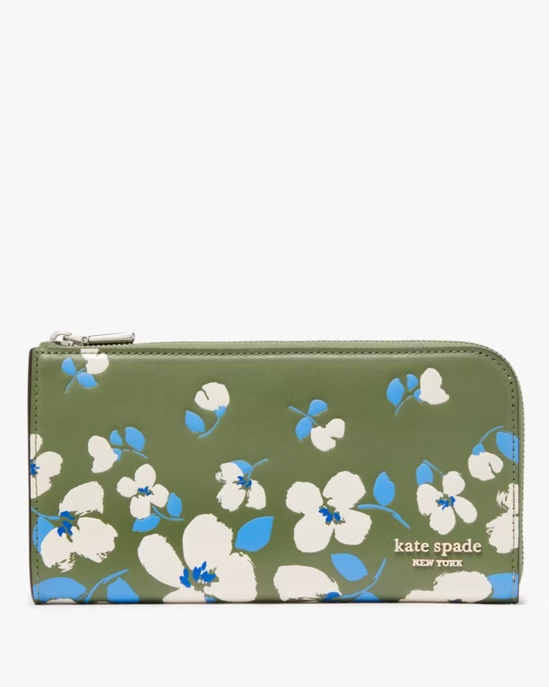 RQ28 KS 專門店 橄欖綠色配藍白色花花拉鍊長銀包  Devin Zip Around Continental Wallet