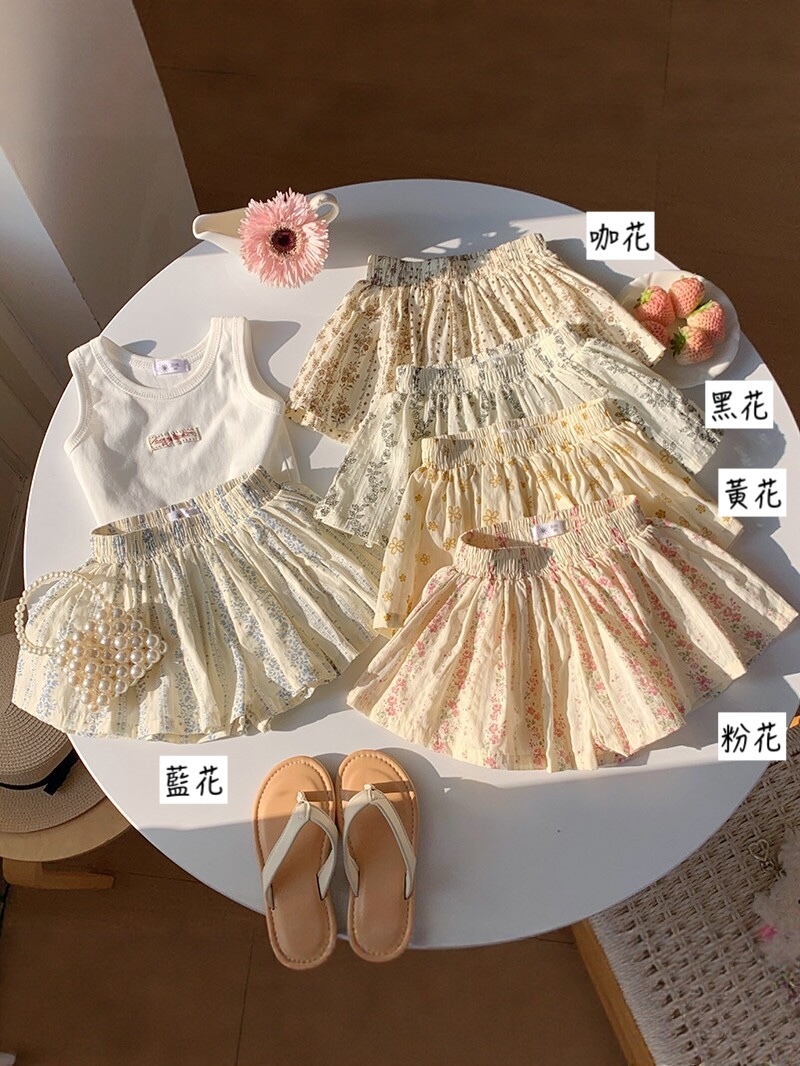 碎花褶皺褲裙(90-140)