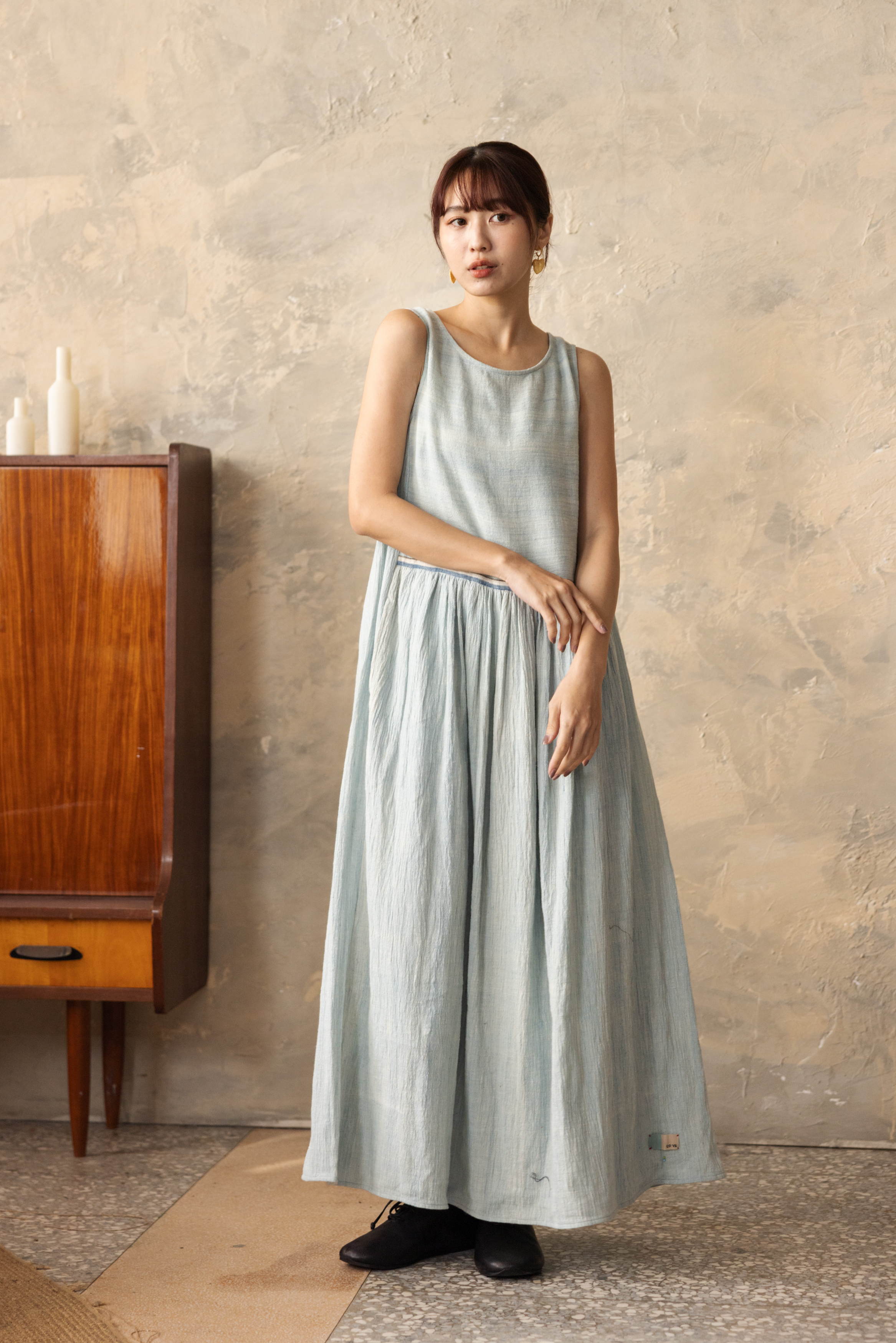 【Lotus veda】天然手染手織布無袖長洋裝