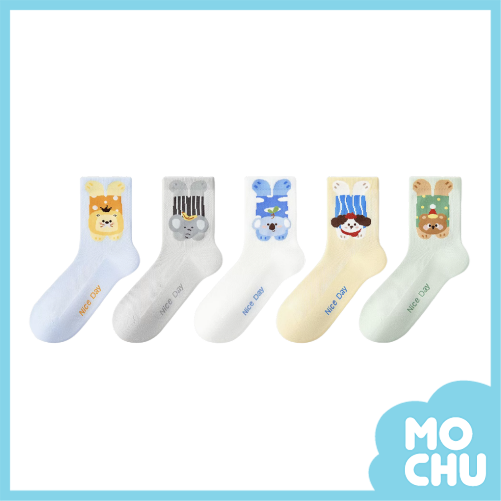 伸懶腰動物網眼透氣襪五入組