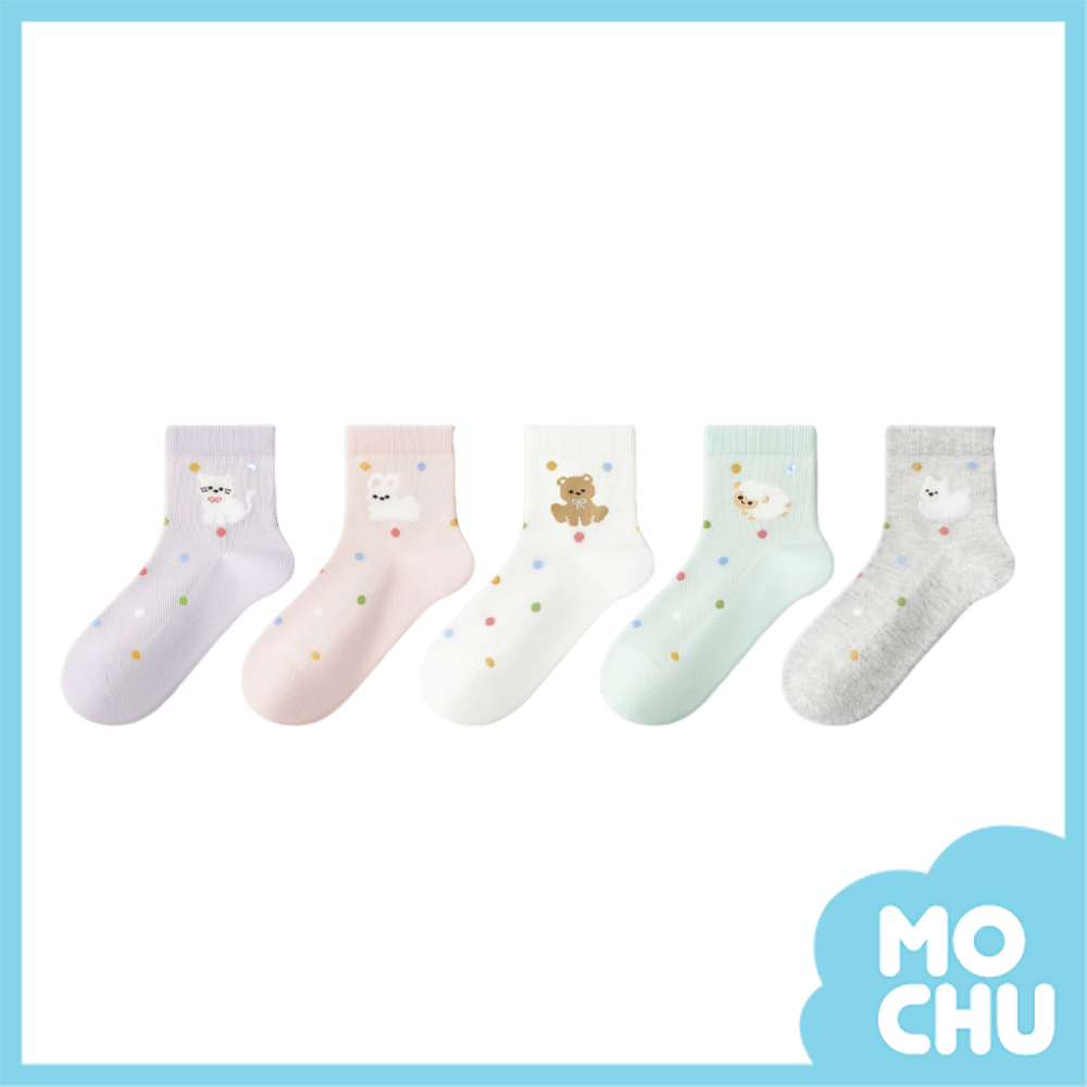 繽紛點點網眼透氣襪五入組