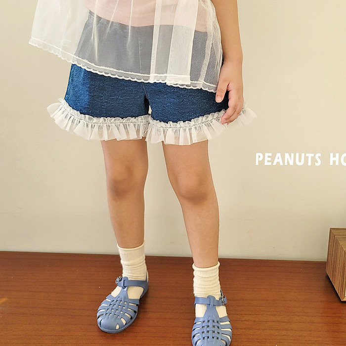 正韓夏PEANUTS 兩色拼接蕾絲短褲