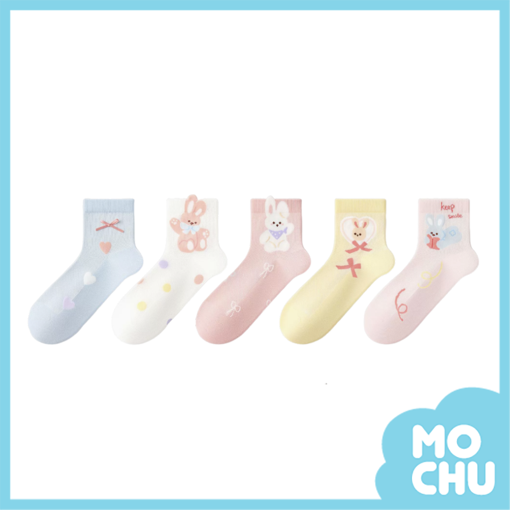 萌兔兔網眼透氣襪五入組