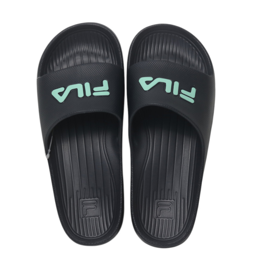 FILA (偏小建議大半號) 深藍 蒂綠LOGO 橡膠 防水 拖鞋 4S355A003