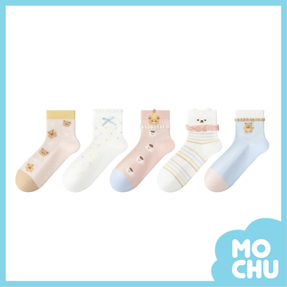 優雅熊熊網眼透氣襪五入組