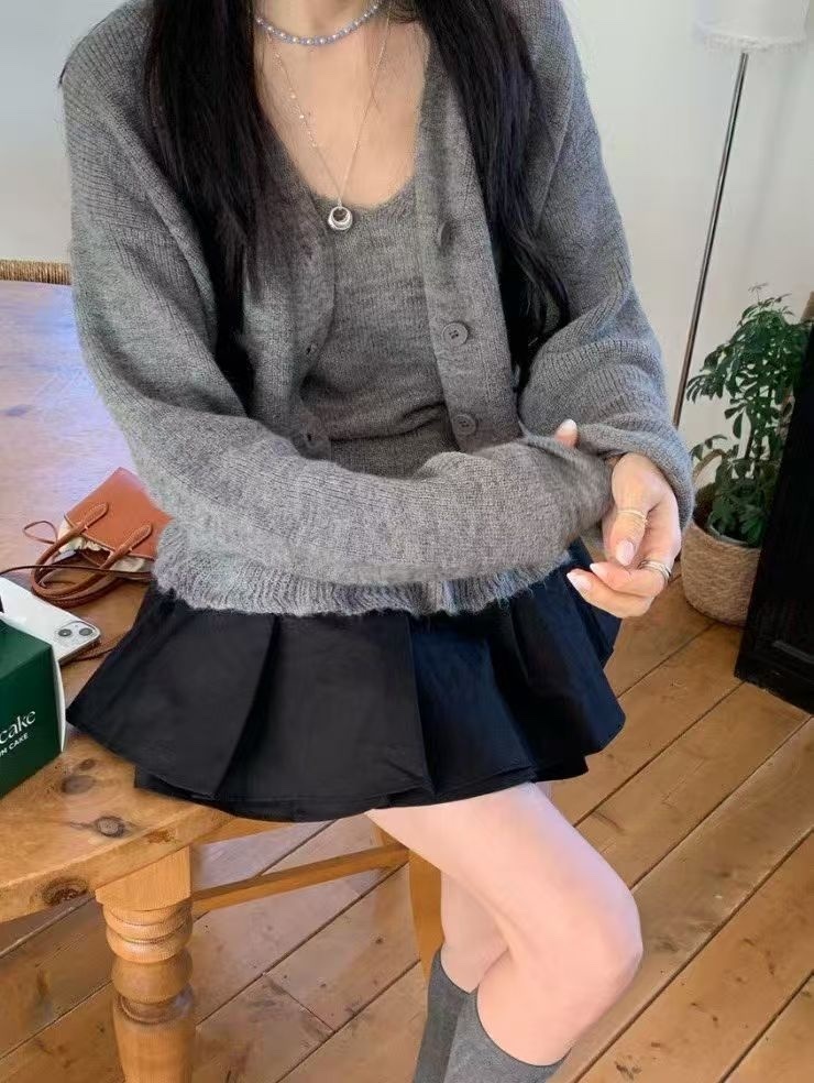 878 正韓花邊造型背心+針織小外套