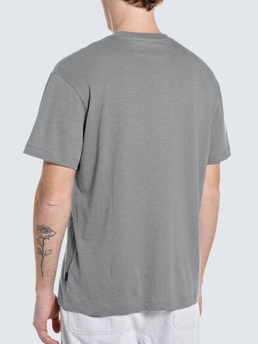 灰色亞麻棉混紡前口袋T-Shirt