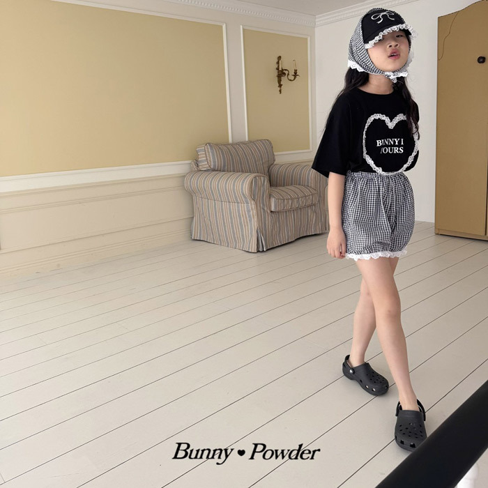 正韓夏BUNNY POWDER 兩色甜美花邊格子麵包褲