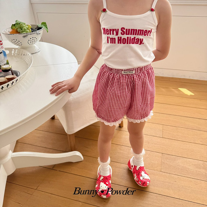 正韓夏BUNNY POWDER 兩色甜美花邊格子麵包褲