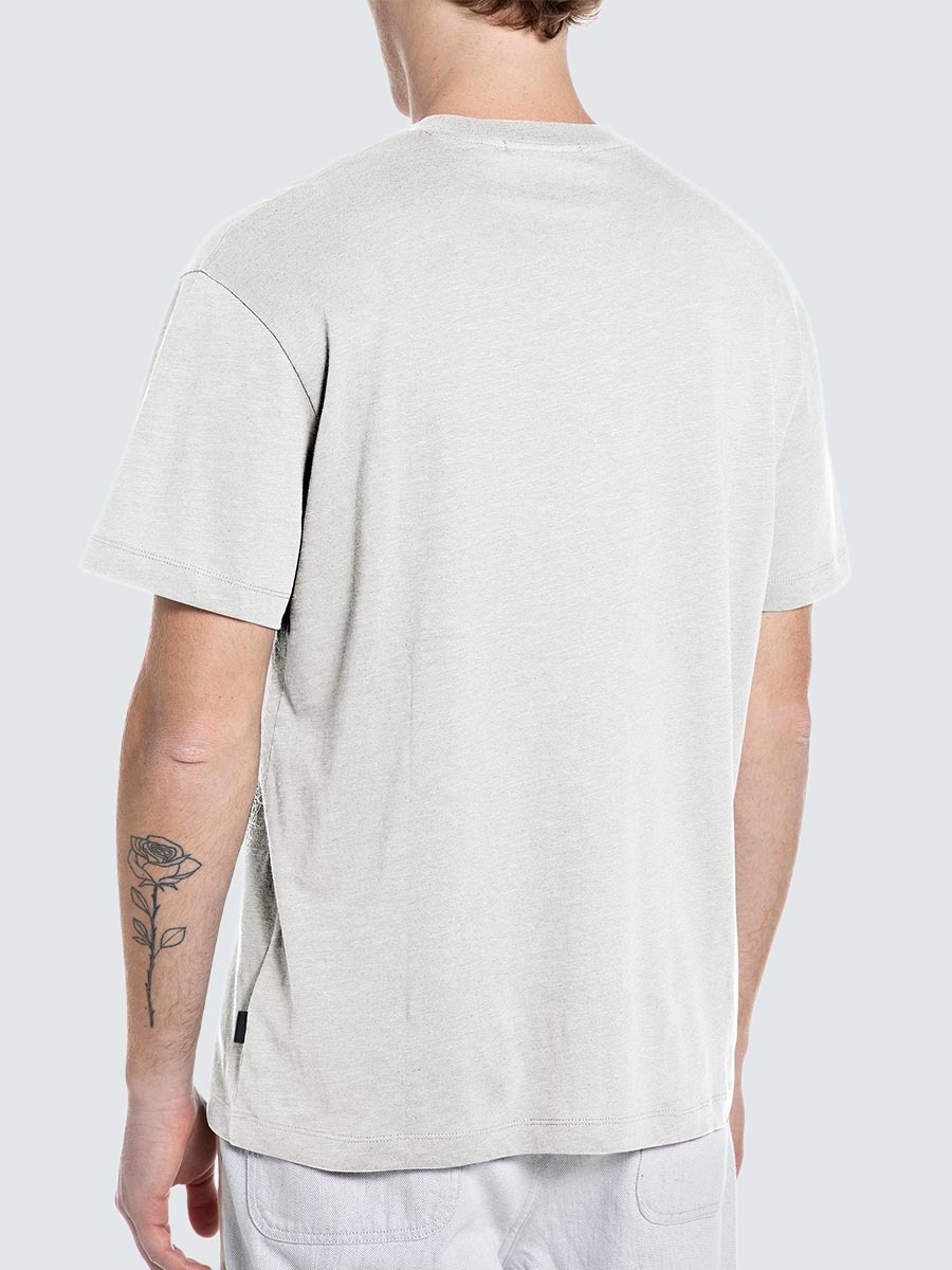 米白色亞麻棉混紡前口袋T-Shirt