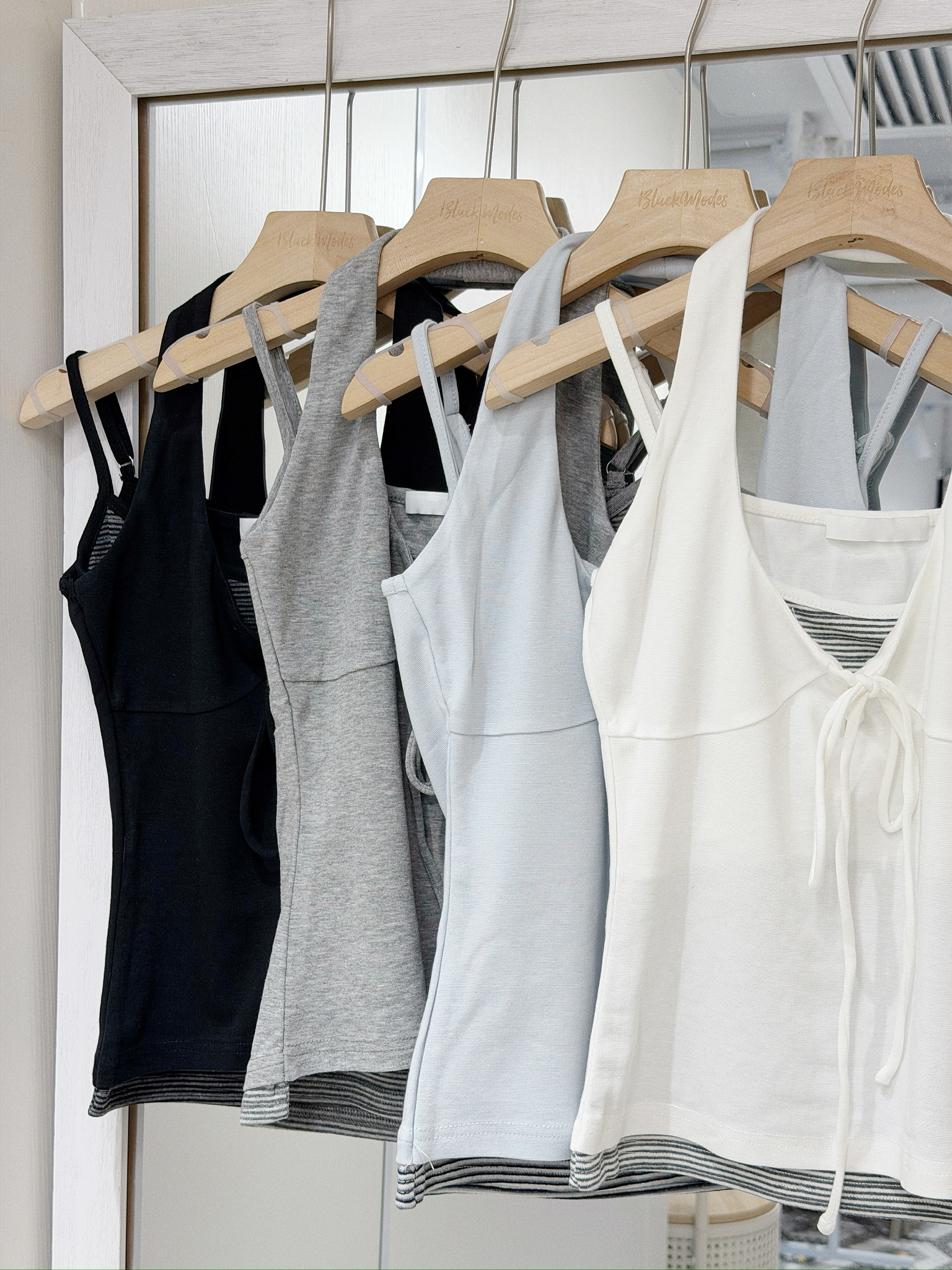 V0177｜韓系間紋蝴蝶結吊帶掛頸假兩件背心ᯓ★