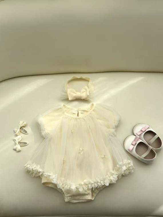 BYC03OP026WE 夢幻仙氣透紗花邊蝴蝶結包屁連髮帶