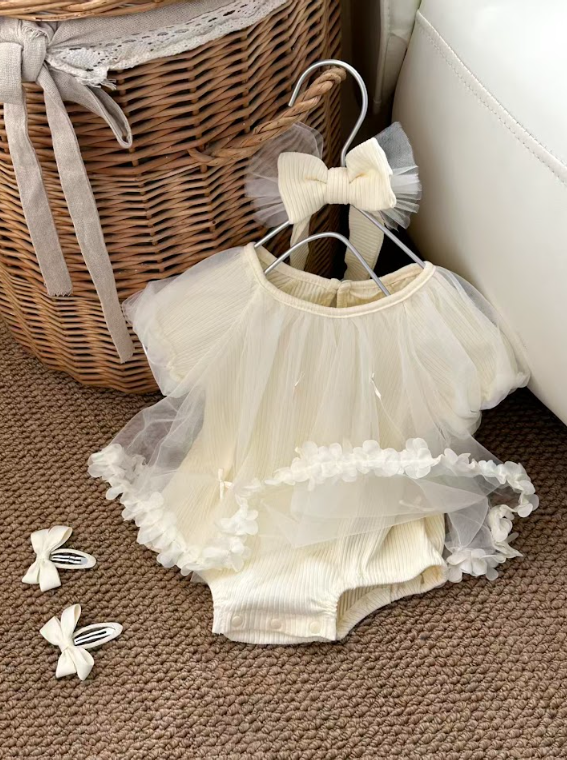 BYC03OP026WE 夢幻仙氣透紗花邊蝴蝶結包屁連髮帶