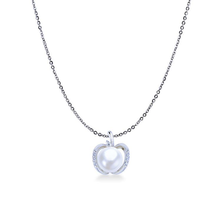 天然珍珠「APPLE 蘋果」925純銀項墜+贈白鋼項鍊-PWSNP0015