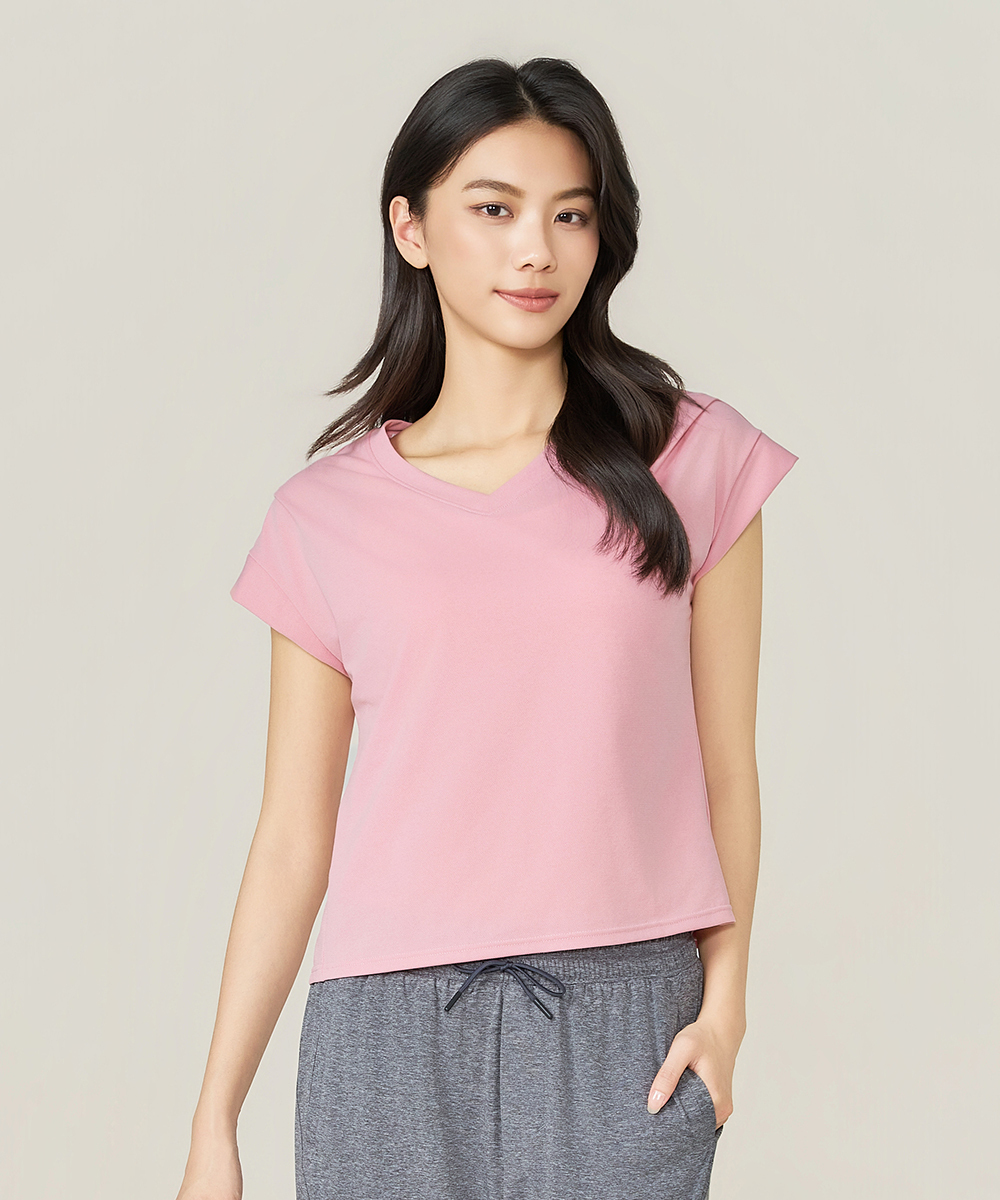 YA系列 高彈棉感女V領連袖衫 UE0E2026