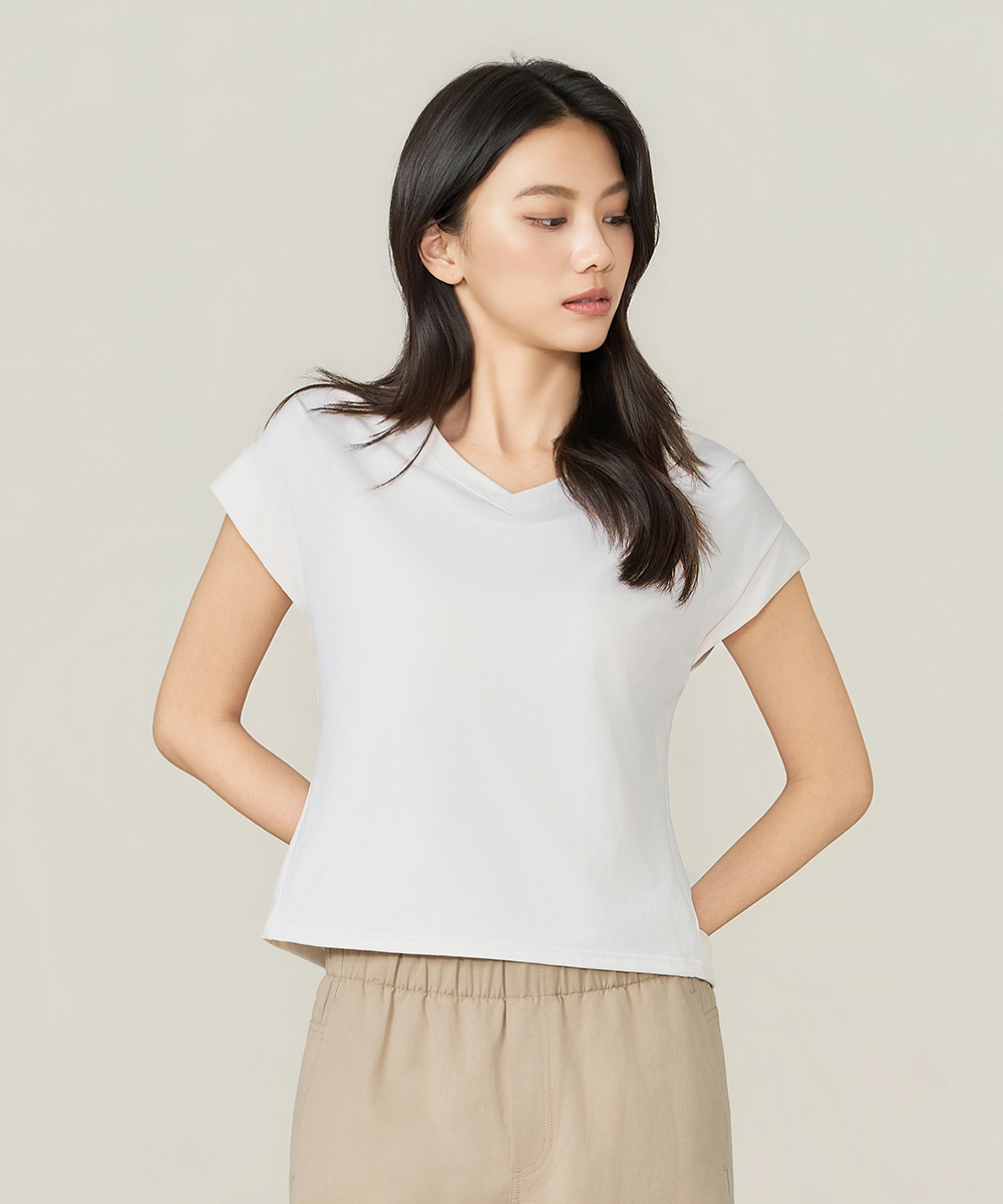 YA系列 高彈棉感女V領連袖衫 UE0E2026