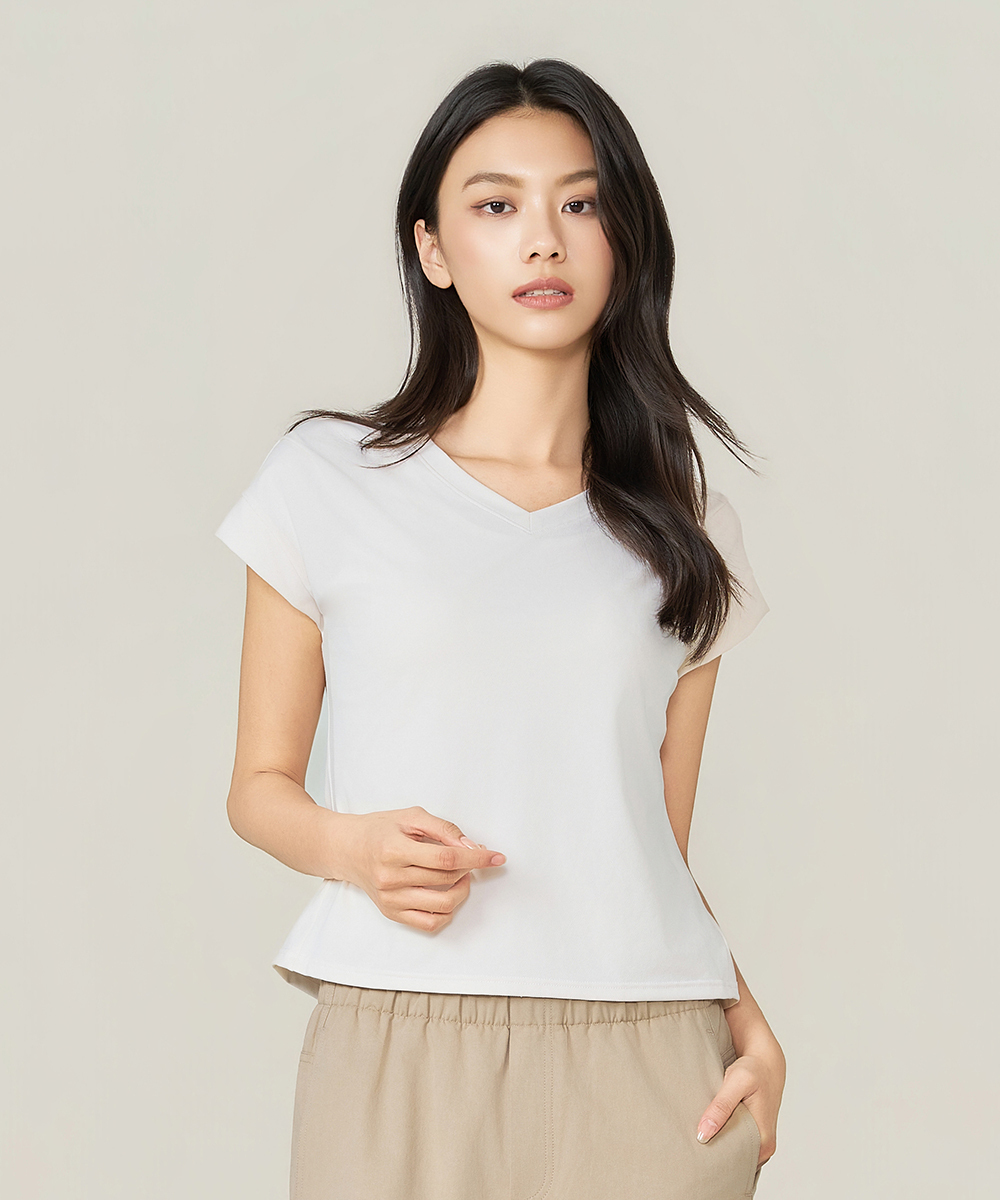 YA系列 高彈棉感女V領連袖衫 UE0E2026