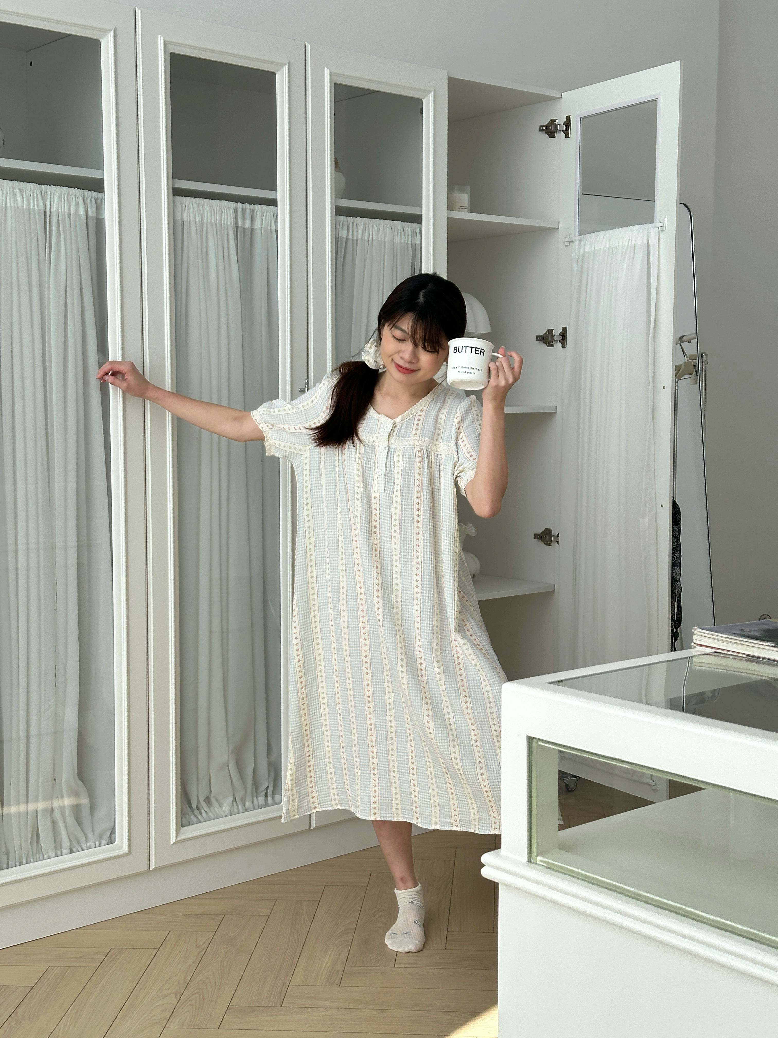 Sodaa Lace Trim Lounge Dress (with srunchies)-2654DL