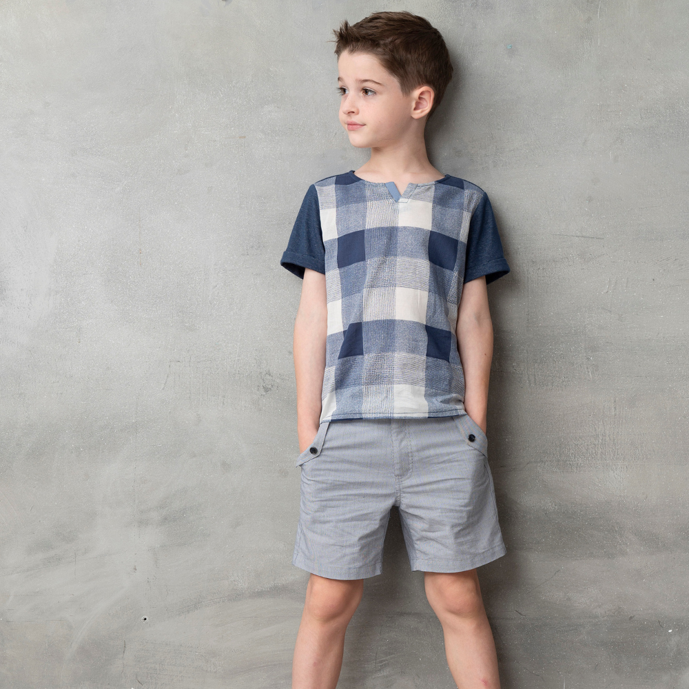 PIPPY直條清爽彈性棉短褲 藍