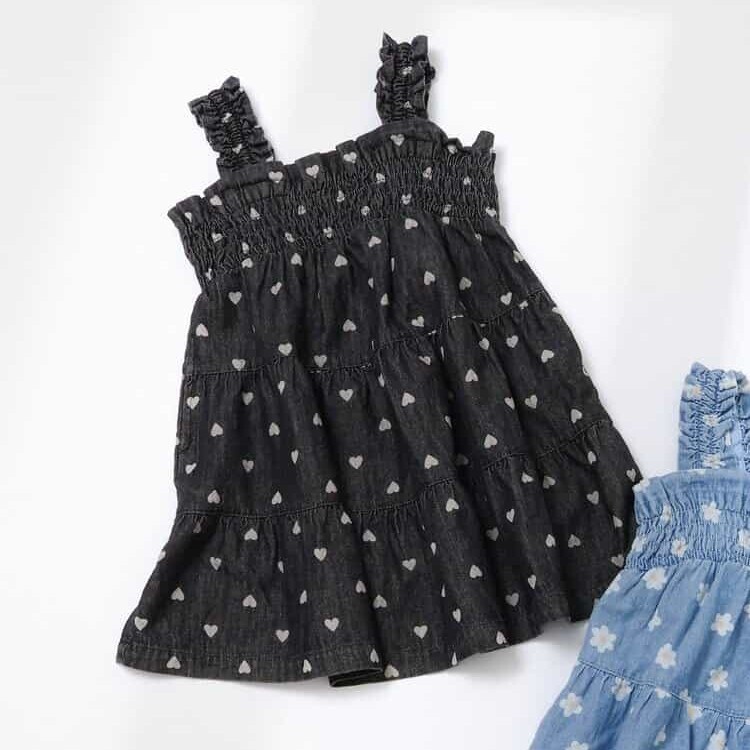 日本 90-140 印花牛仔褶皺背心洋裝 2色