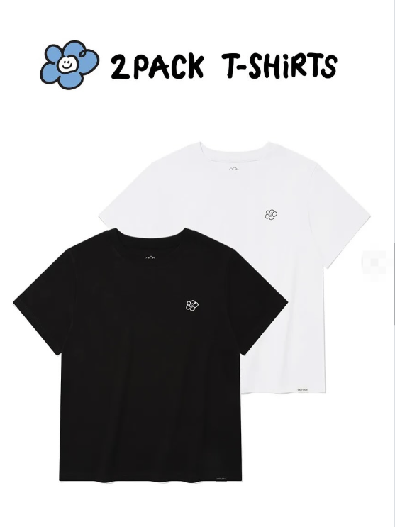 韓國 Wacky Willy 小花笑臉短 Tee 兩件組