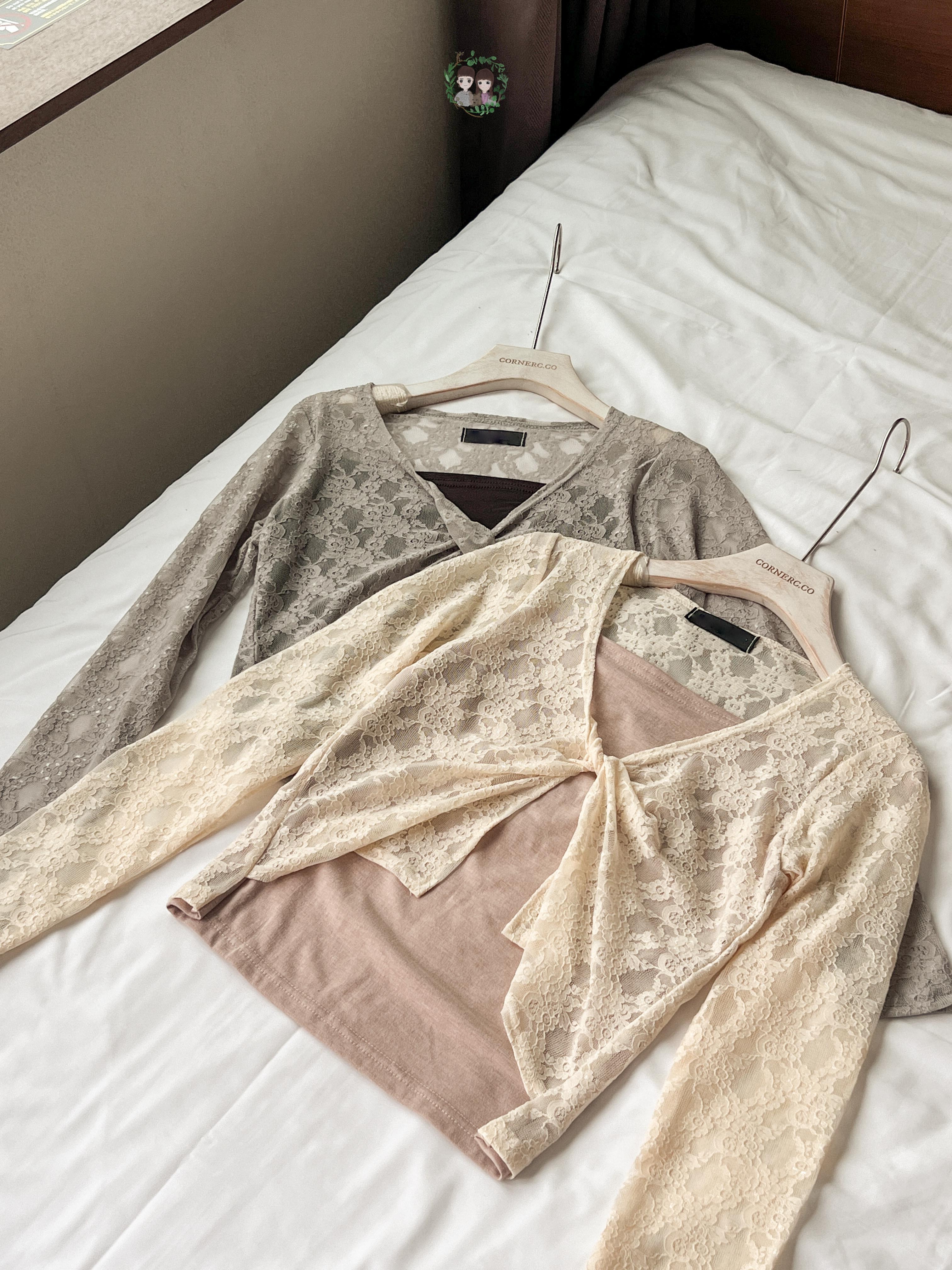 蕾絲扭結外搭層疊上衣〈🇰🇷DAY 1〉