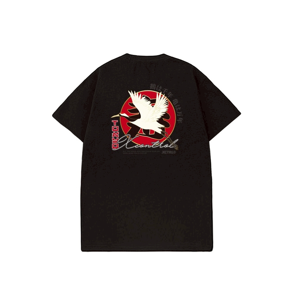 XCTRL 長壽日本鶴短T-黑