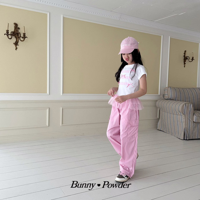 正韓夏BUNNY POWDER 兩色甜美拼紗BUNNY短版上衣