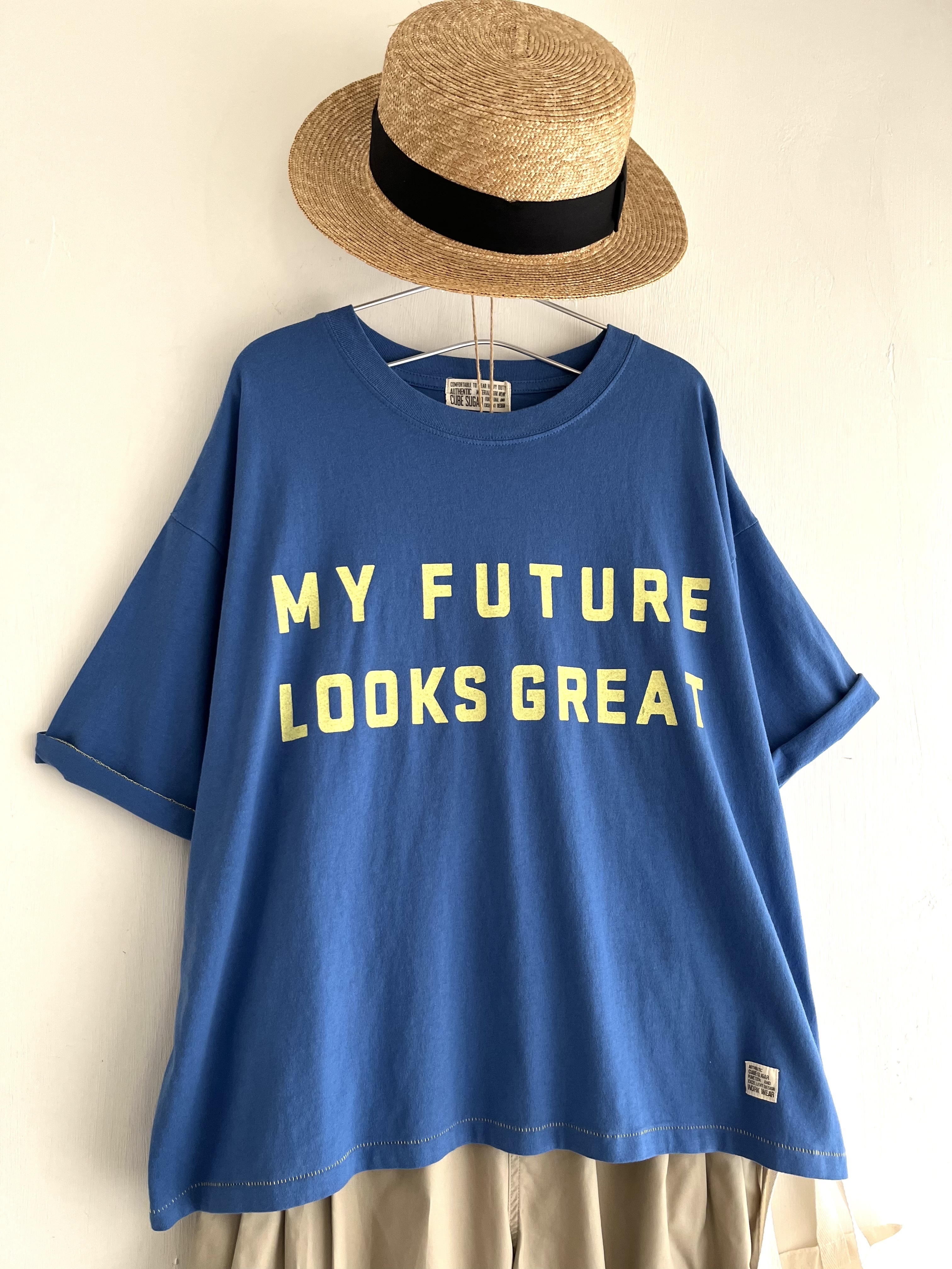 CUBE SUGAR藍色圓領tee