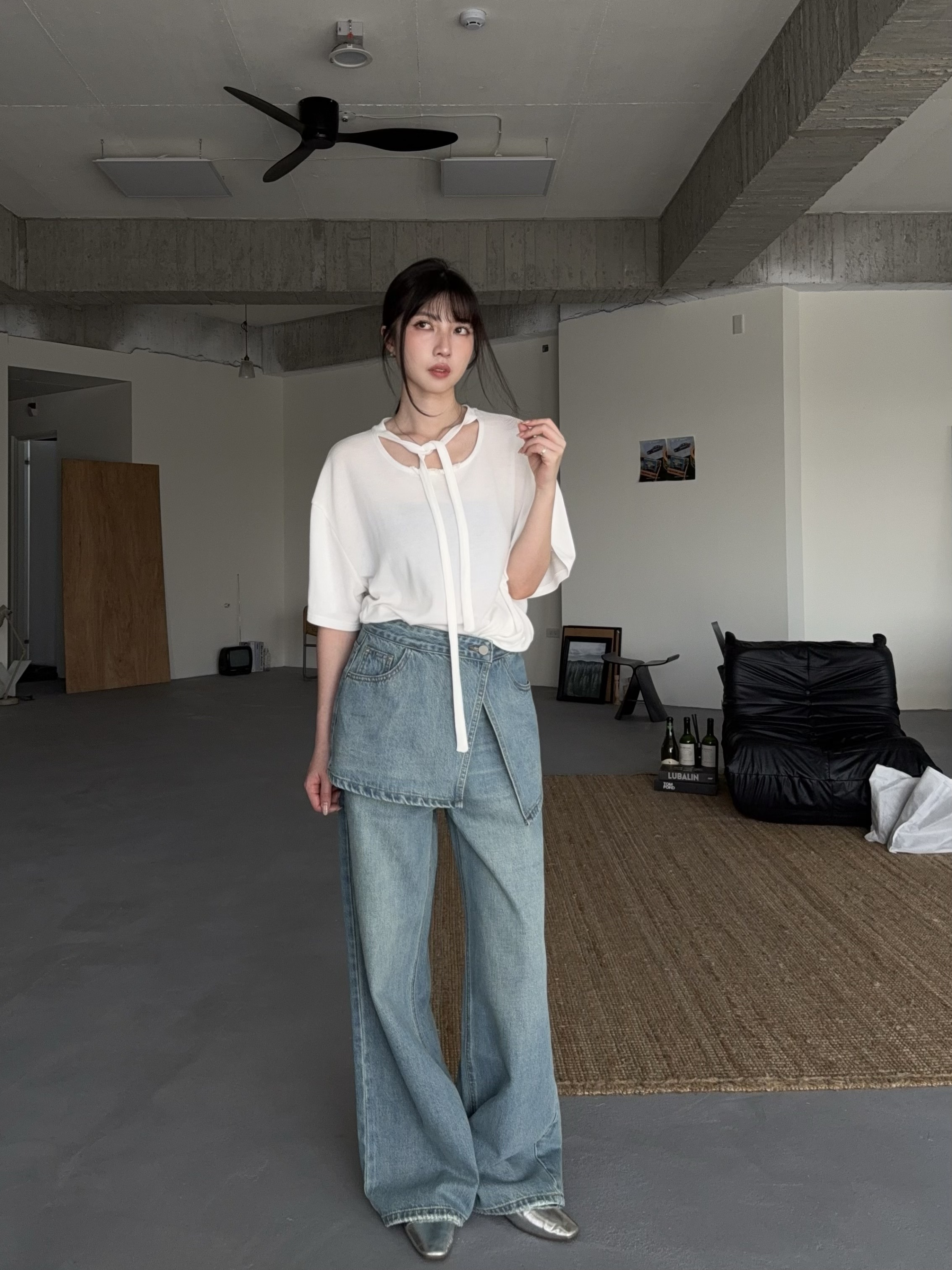 疊穿牛仔屁簾兩層造型牛仔褲