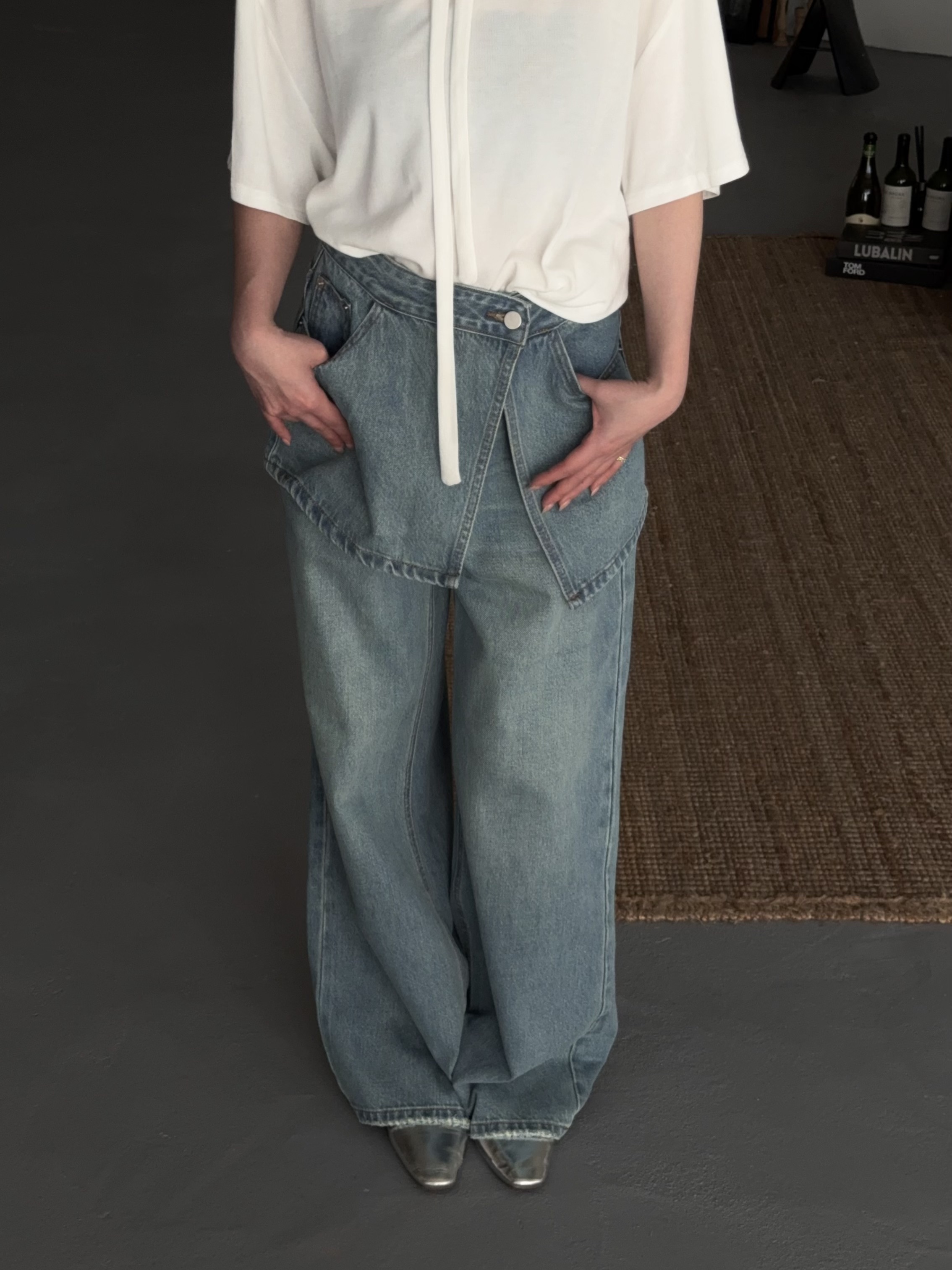 疊穿牛仔屁簾兩層造型牛仔褲