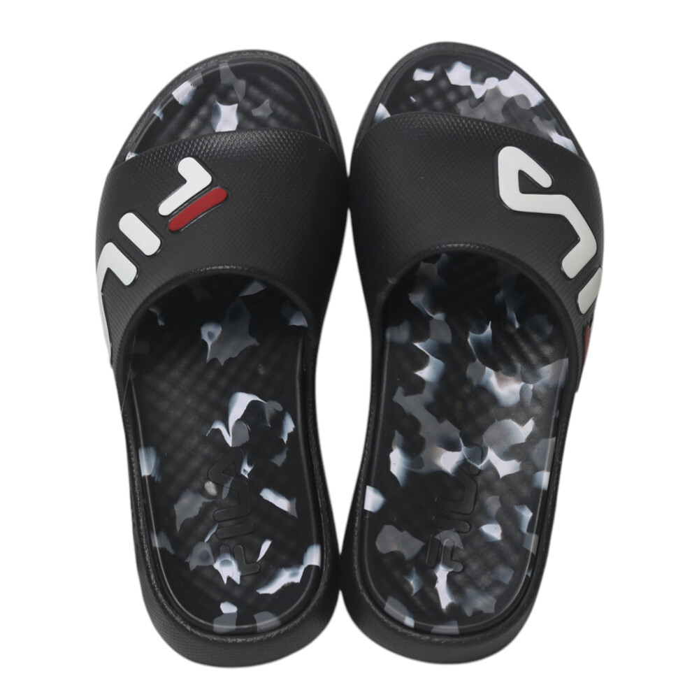 FILA 拖鞋 迷彩LOGO 足弓支撐 防水 厚底 黑 運動拖鞋 男女 4S351A001
