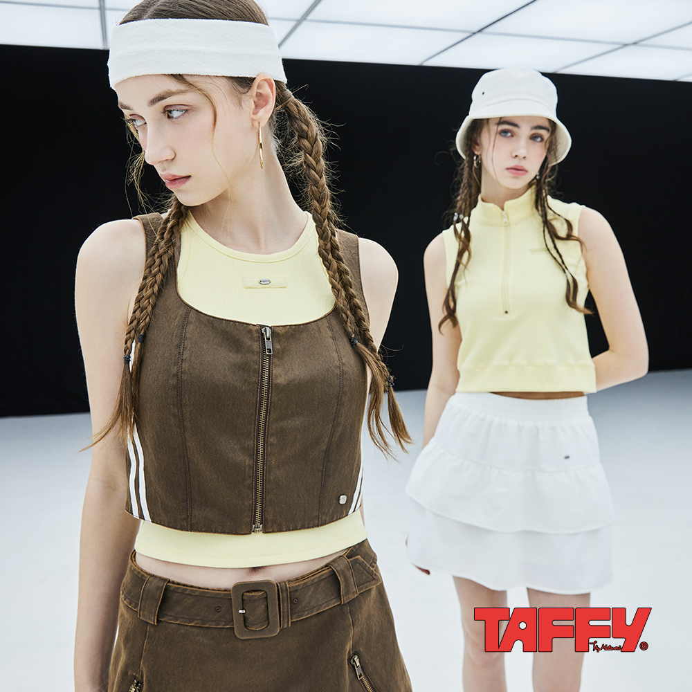 MA‧TSU Mi 復古活力品牌LOGO小標削肩 BraTop (粉黃.白.黑)