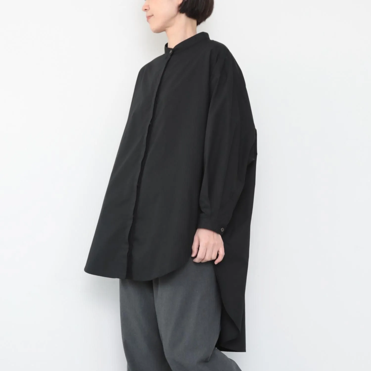 OMAKE.jp 前短後長繭形襯衫EnagaShirts 黑