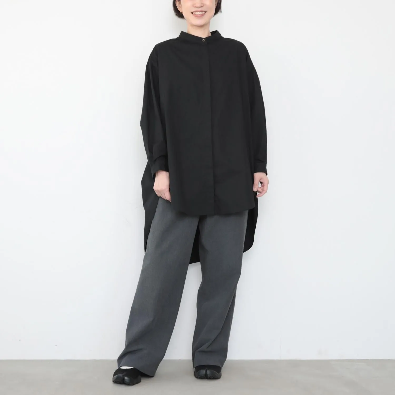 OMAKE.jp 前短後長繭形襯衫EnagaShirts 黑