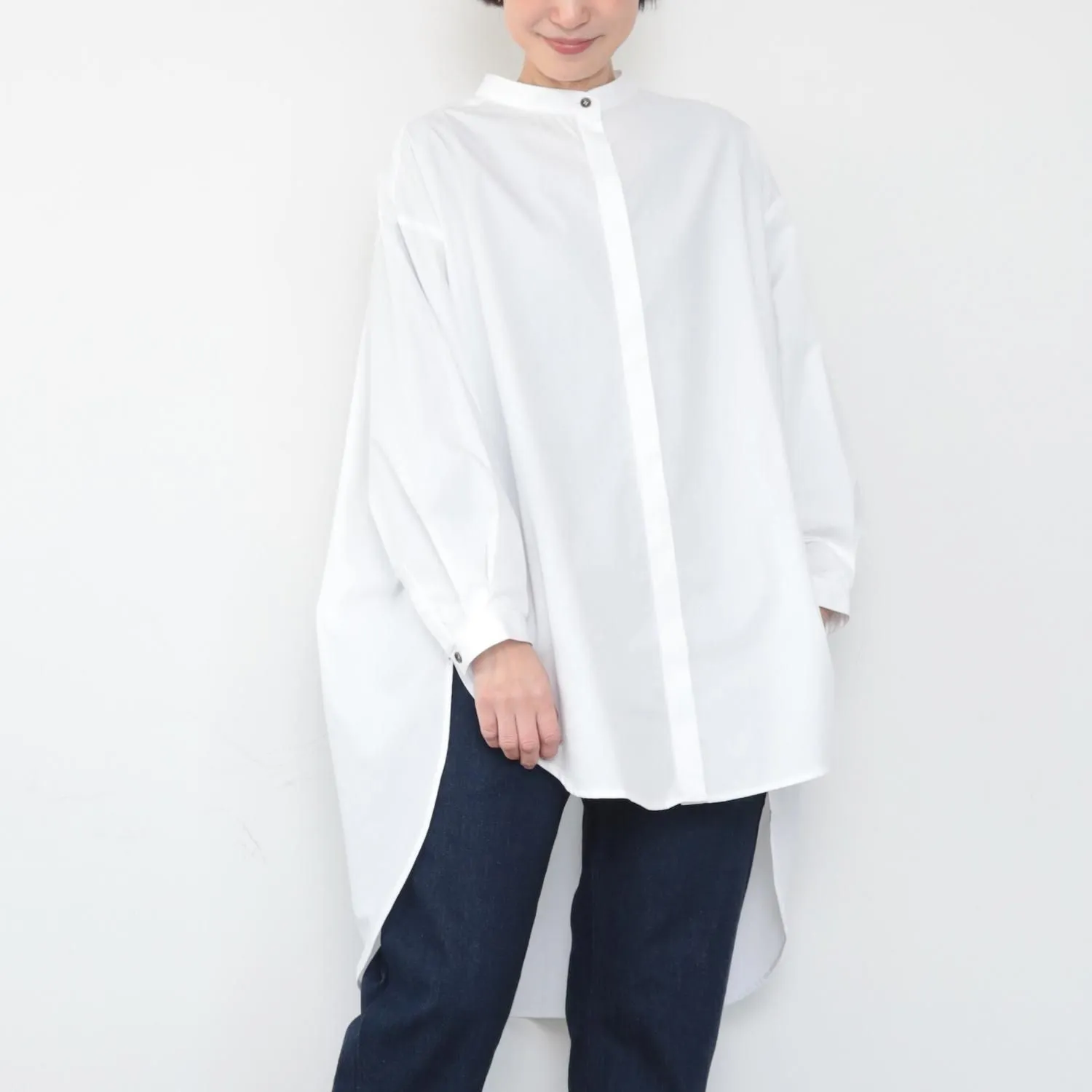 OMAKE.jp 前短後長繭形襯衫EnagaShirts 白
