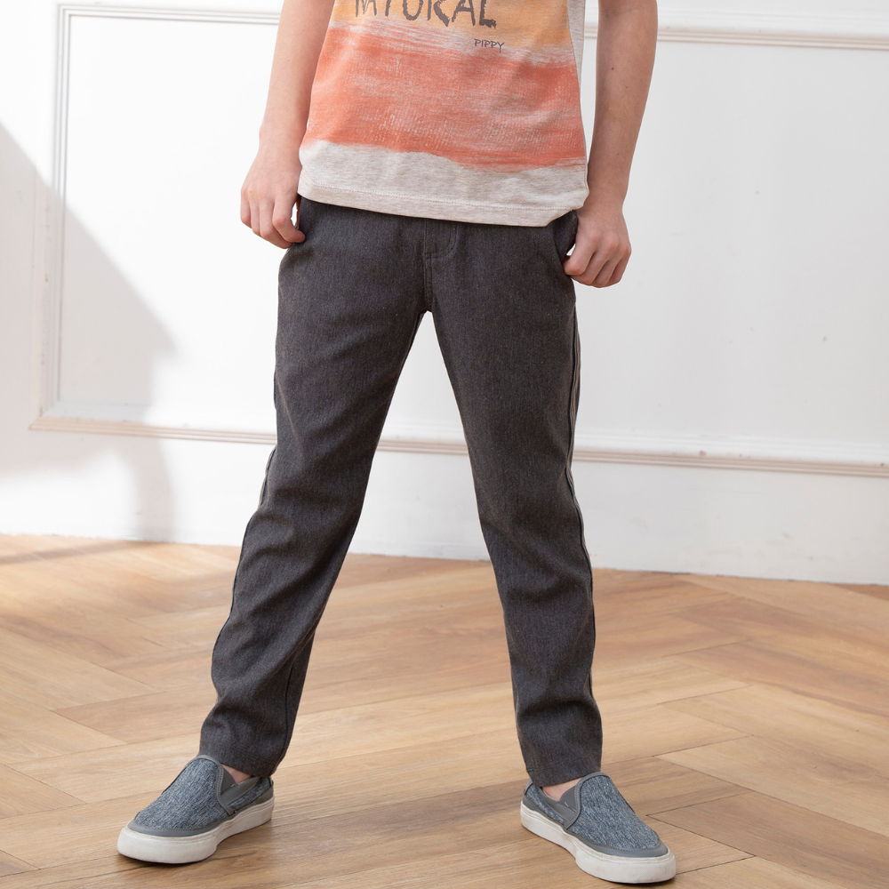 PIPPY 休閒側邊壓條彈力長褲 鐵灰