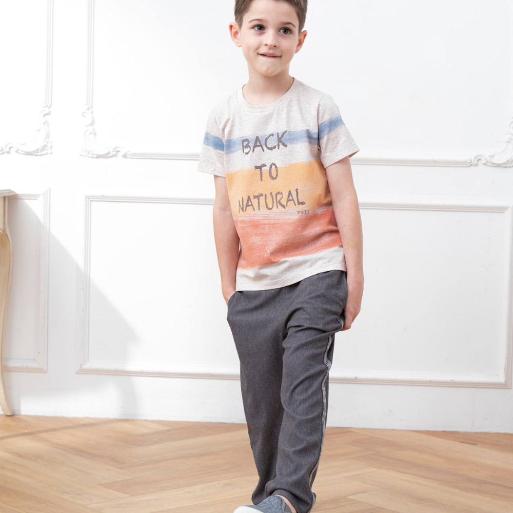 PIPPY 休閒側邊壓條彈力長褲 鐵灰